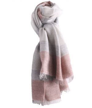 Fijn geweven sjaal met kleurvlakken in grijs en lichtroze