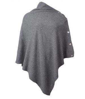 Kasjmier-blend poncho in grijs met knopen