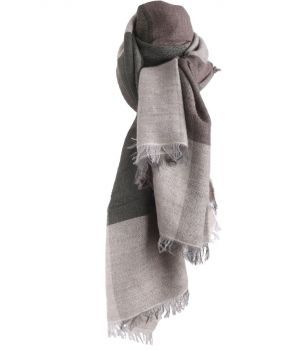 Fijn geweven sjaal met kleurvlakken in taupe en donkergroen