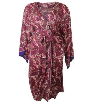 Zijde-blend kimono met paisley in hardroze en paars