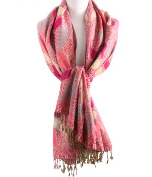 Roze pashmina sjaal met geweven paisley patroon