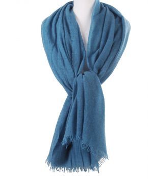 Hemelsblauwe stola/sjaal van 100% kasjmier
