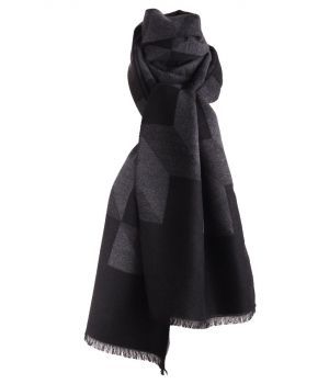 Zachte wol-blend sjaal met grafische print in grijs
