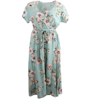 Jadegroene maxi jurk met bloemenprint