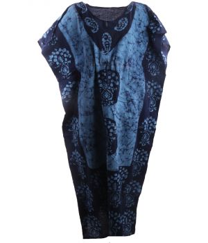Katoenen batik kaftan in jeansblauw en donkerblauw