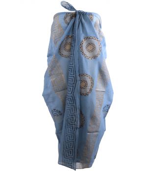 Jeansblauwe sarong met Griekse ornamenten print 
