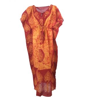 Katoenen batik kaftan in rood met oranje