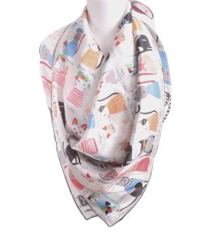 Vierkante zijden sjaal met een afbeelding  van diverse katten