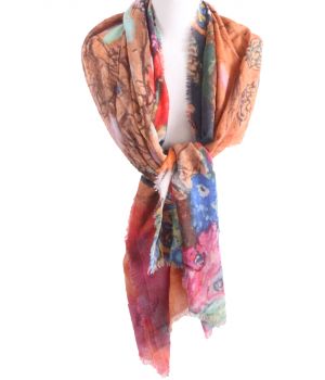 Wollen schilderij-sjaal met afbeelding van ''Woman with Flowers'' Gustav Klimt