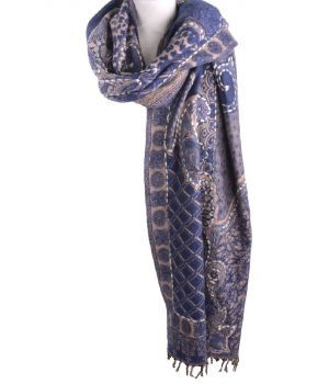 Pashmina sjaal/omslagdoek in kobalt met geweven paisley