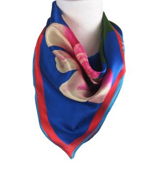 Kobaltblauwe zijden sjaal met bloem