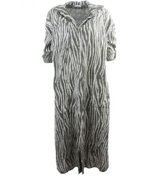 Donkergroene linnen jurk met tijgerprint
