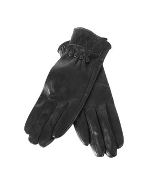 Zwarte lederen handschoenen met beklede knoopjes