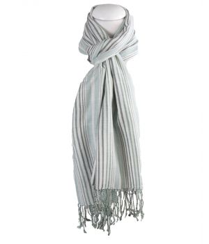 Off-white sjaal met mint en donkergroene strepen