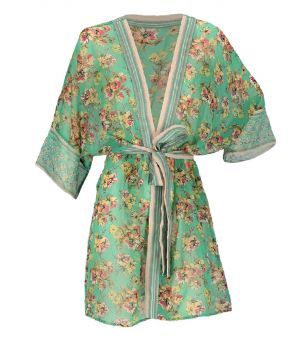 Mintgroene voile kimono met bloemenprint