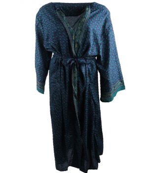 Lange zijden kimono in kobaltblauw