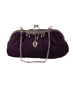 Donker paarse avondtasje in vintage style met strass hanger