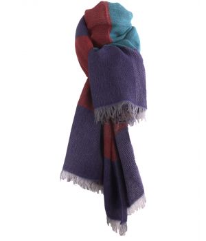 Fijn geweven sjaal met kleurvlakken in paars en petrol