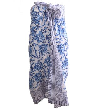 Katoenen sarong met floral print in blauw-tinten