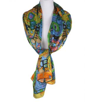 Zijden sjaal met kleurrijke moderne kunst print