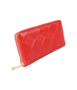 Rode boFF zip around portemonnee met vlechtstructuur