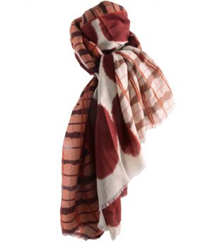 Sjaal met ruit- en stippenprint in roest-oranje