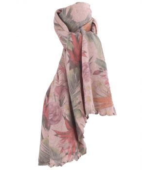Oudroze kasjmiermix sjaal met bloemenprint