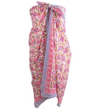 Katoenen sarong met floral print in roze