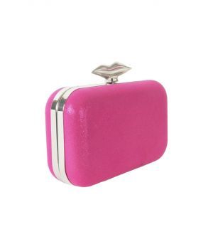 Roze metallic box clutch met lippen-sluiting