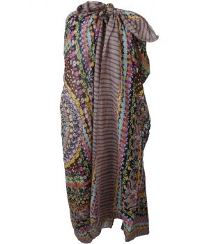 Taupe kleurige sarong met ornament- en bloemenprint