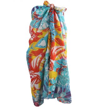 Turquoise sarong met tropische print