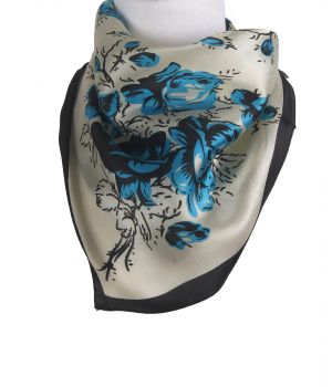Vierkant zijden sjaaltje met bloemenprint in turquoise