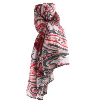 Zijden stola/sjaal met ornament print in rood en taupe