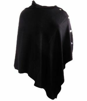 Zwarte kasjmier-blend poncho met knopen