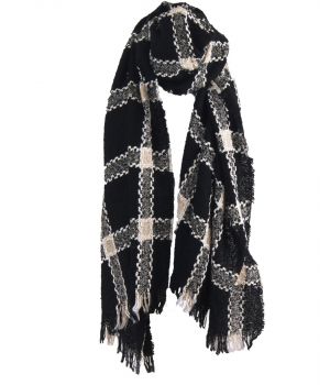 Zwarte bouclé sjaal met ruitpatroon