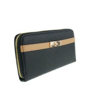 Zwarte zip around boFF portemonnee met roze sierstripje en goudkleurige details
